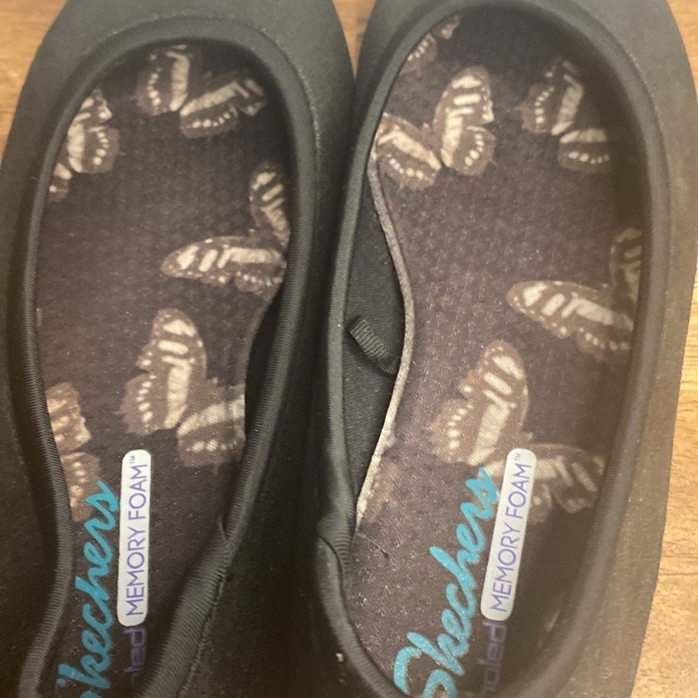 Skechers Black Ballet Flats Comfy Slip On Round Toe Fabric Shoes Size 10 - Picture 10 of 13